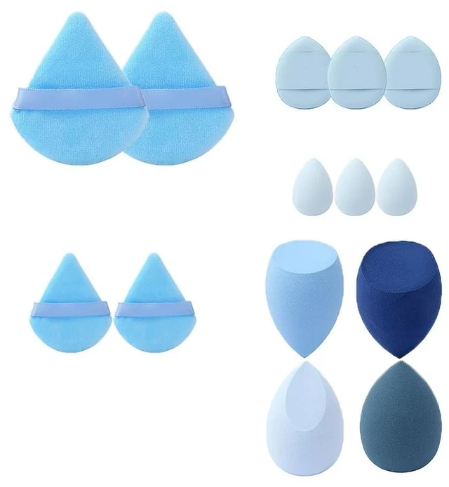Main image of 14-Piece Makeup Tool Set, Beauty Blender & Thumb Puffs, Soft Cotton & Mini Sponges, Washable Velour Applicators for Foundation Concealer (Pack of 14) (blue)