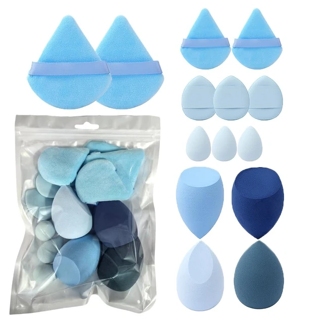 Alt view image 2 of 3 - 14-Piece Makeup Tool Set, Beauty Blender & Thumb Puffs, Soft Cotton & Mini Sponges, Washable Velour Applicators for Foundation Concealer (Pack of 14) (blue)