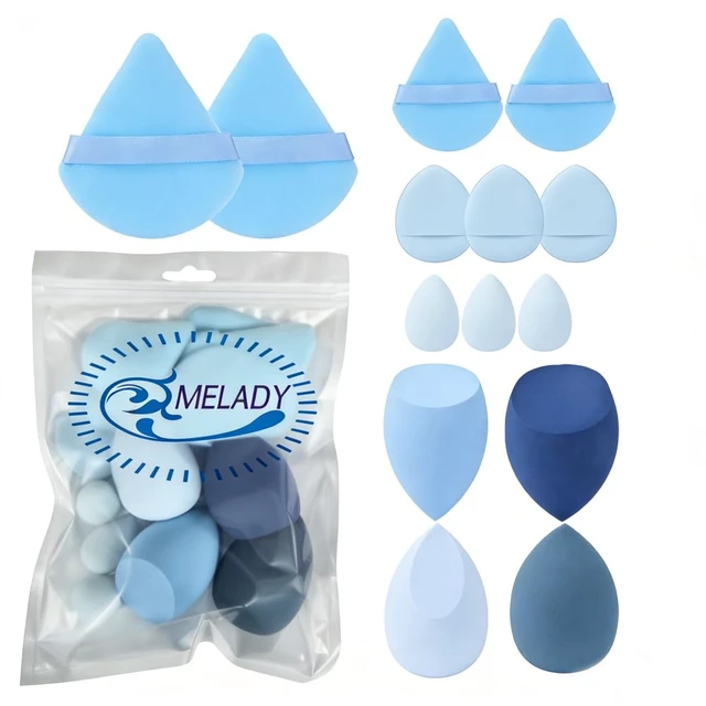Alt view image 3 of 3 - 14-Piece Makeup Tool Set, Beauty Blender & Thumb Puffs, Soft Cotton & Mini Sponges, Washable Velour Applicators for Foundation Concealer (Pack of 14) (blue)