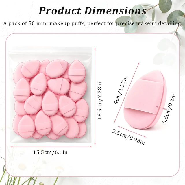 Alt view image 2 of 7 - 50PCS Mini Triangle Makeup Puffs Soft Finger Sponge Set for Foundation, Powder & Concealer, Reusable Cosmetic Puffs (Pink)