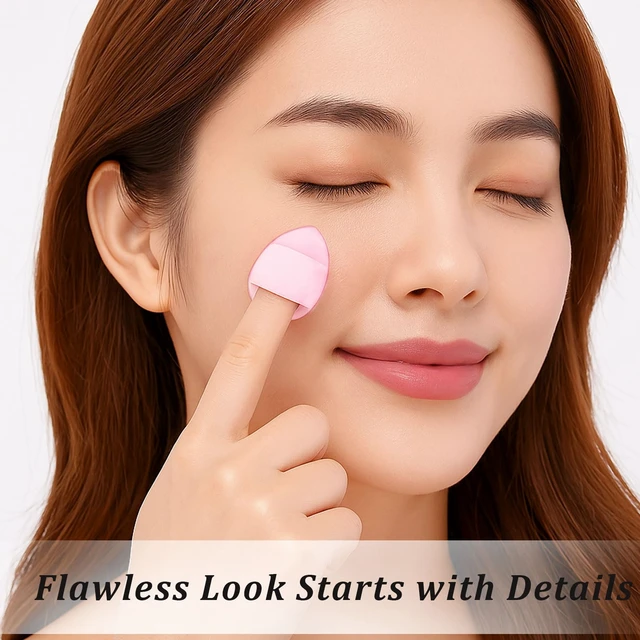Alt view image 5 of 7 - 50PCS Mini Triangle Makeup Puffs Soft Finger Sponge Set for Foundation, Powder & Concealer, Reusable Cosmetic Puffs (Pink)