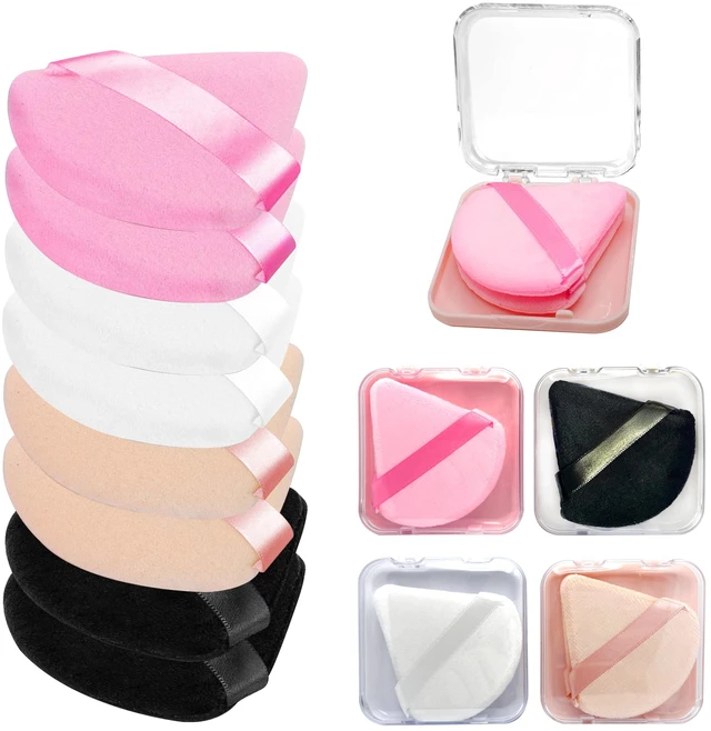 Main image of 8 Pieces Triangle Powder Puff with 4 Travel Cases, Triangle Makeup Puff, Reusable Velour Makeup Sponge Blending Puff for Loose Powder and Foundation, Beauty Makeup Tools (4 colors)