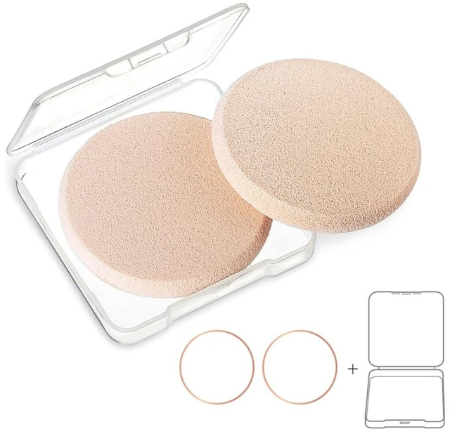 Main image of 2pcs Round Makeup Sponges with 1 Travel Case, Beauty Face Primer Compact Powder Puff, Blender Sponge Replacement for Cosmetic Flawless Foundation, Sensitive and All Skin Types