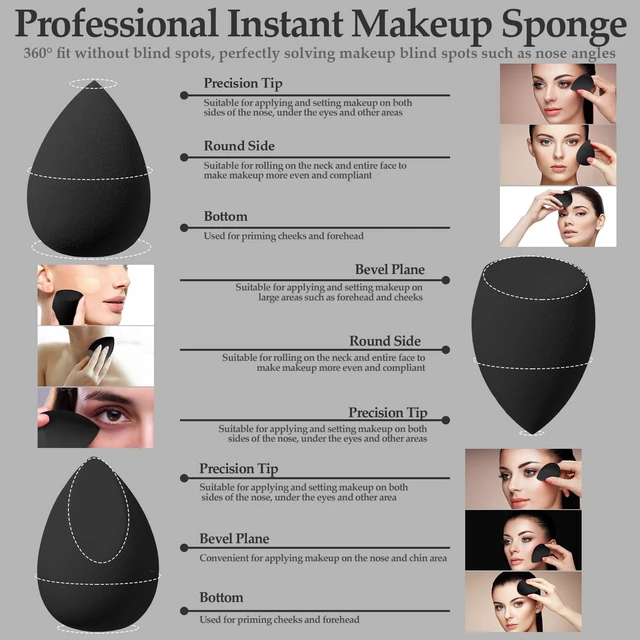 Alt view image 4 of 7 - 14 Pcs Makeup Sponge Set, Beauty Sponges Blender with 4 Pcs Powder Puff and 4 Pcs Mini Make up Sponges for Liquid,Foundation,Powder,Concealer,Cream (Black)
