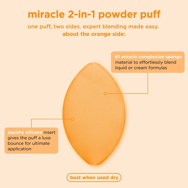 Alt view image 4 of 7 - Miracle Complexion Sponge + Miracle 2-In-1 Powder Puff | Foundation sponge for seamless base with a makeup powder puff duo, wet sponge, dry puff, vegan and latex-free