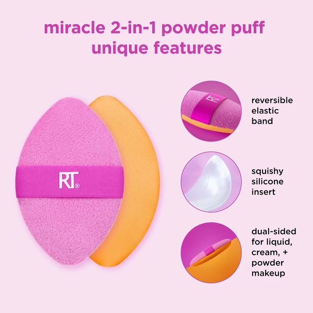 Alt view image 5 of 7 - Miracle Complexion Sponge + Miracle 2-In-1 Powder Puff | Foundation sponge for seamless base with a makeup powder puff duo, wet sponge, dry puff, vegan and latex-free