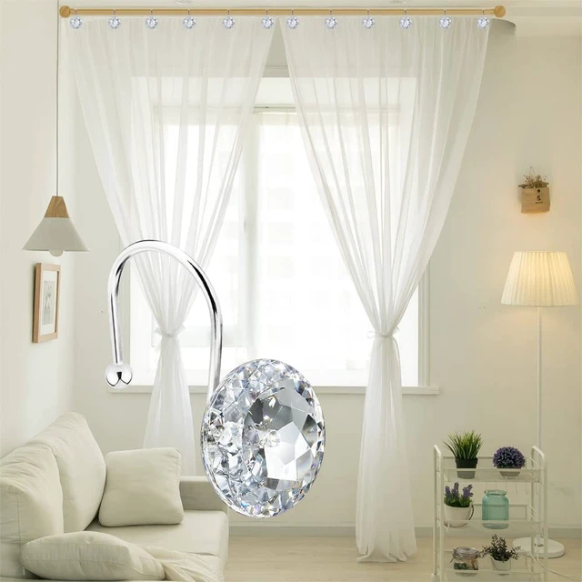 Alt view image 6 of 7 - 12PCS Shower Curtain Hooks Rings for Bathroom, Stainless Steel Metal Crystal Rhinestones Bling Rust Proof Shower Curtain Rings Hangers for Shower Curtain Decorative, Round Heavy Duty Hooks (Clear)