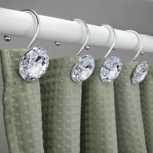 Alt view image 7 of 7 - 12PCS Shower Curtain Hooks Rings for Bathroom, Stainless Steel Metal Crystal Rhinestones Bling Rust Proof Shower Curtain Rings Hangers for Shower Curtain Decorative, Round Heavy Duty Hooks (Clear)