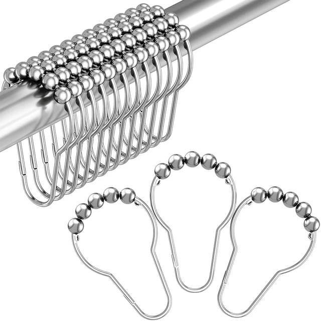 Main image of Shower Curtain Hooks, Decorative Shower Curtain Hooks Rust Proof Stainless Steel Shower Curtain Hooks, Shower Hooks for Shower Curtain Bathroom 12PCS, Polished Chrome