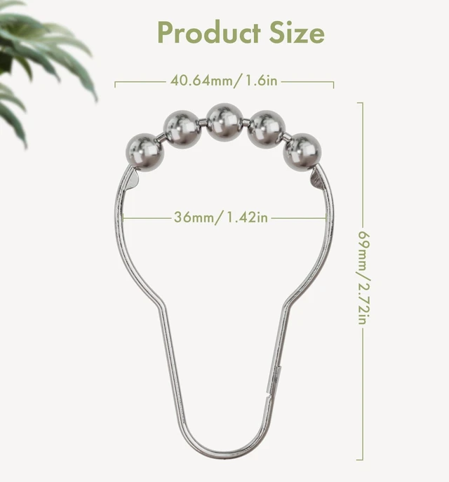 Alt view image 3 of 7 - Shower Curtain Hooks, Decorative Shower Curtain Hooks Rust Proof Stainless Steel Shower Curtain Hooks, Shower Hooks for Shower Curtain Bathroom 12PCS, Polished Chrome