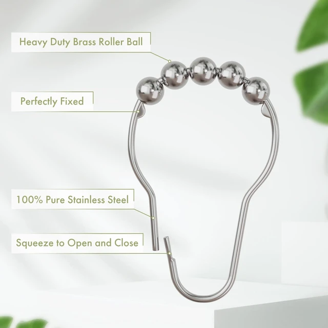 Alt view image 4 of 7 - Shower Curtain Hooks, Decorative Shower Curtain Hooks Rust Proof Stainless Steel Shower Curtain Hooks, Shower Hooks for Shower Curtain Bathroom 12PCS, Polished Chrome