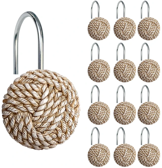 Main image of Boho Knots Shower Curtain Hooks, Home Decorative Shower Curtain Rings for Bathroom, Seaside Nautical Shower Curtain Hangers Bathroom Accessories, Set of 12