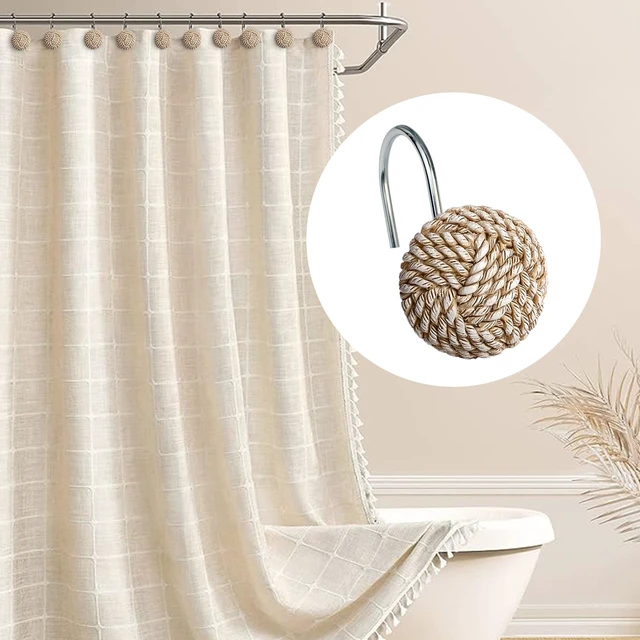 Alt view image 5 of 7 - Boho Knots Shower Curtain Hooks, Home Decorative Shower Curtain Rings for Bathroom, Seaside Nautical Shower Curtain Hangers Bathroom Accessories, Set of 12