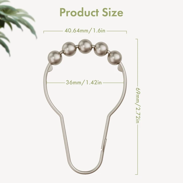 Alt view image 3 of 7 - Decorative Shower Curtain Hooks, Shower Curtain Hooks Rust Proof Stainless Steel Shower Curtain Hooks, Shower Hooks for Shower Curtain Bathroom 12PCS, Matte Nickel