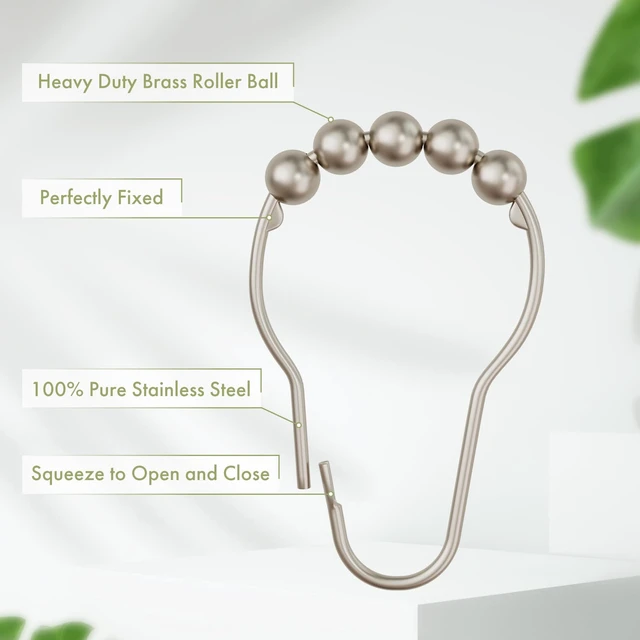 Alt view image 4 of 7 - Decorative Shower Curtain Hooks, Shower Curtain Hooks Rust Proof Stainless Steel Shower Curtain Hooks, Shower Hooks for Shower Curtain Bathroom 12PCS, Matte Nickel