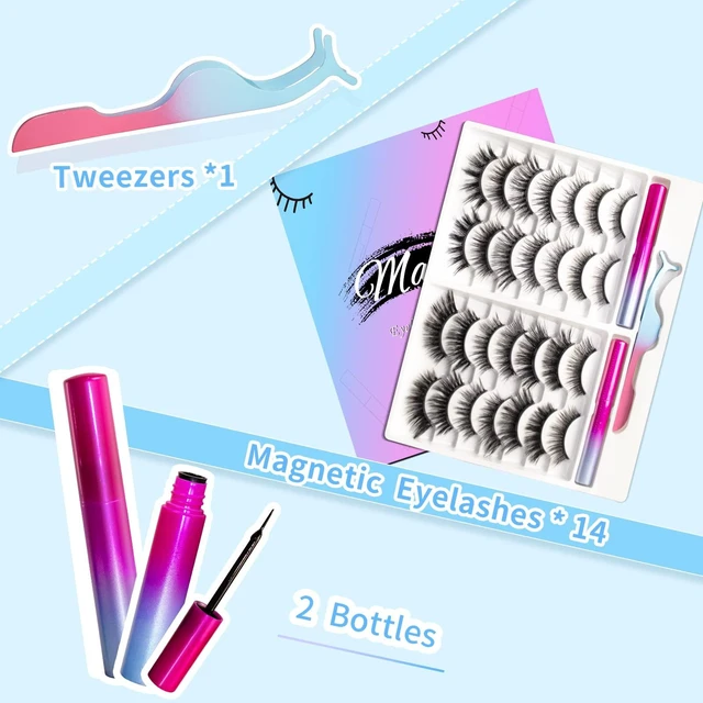 Alt view image 7 of 7 - Magnetic Eyelashes Kit, Long Lasting and Reusable Magnetic lashes Natural Look, 14 Pairs False Eyelashes with Magnetic Eyeliner & Tweezers, Easy to Wear, No Glue Needed (14 Pairs)