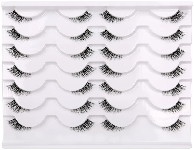 Main image of Half False Eyelashes with Clear Band Wispy Cat Eye Look Natural Short Small 3/4 Accent Lashes Faux Mink Fake Eyelash Strips 14 Pairs Pack