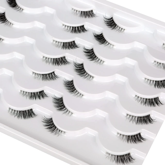 Alt view image 2 of 7 - Half False Eyelashes with Clear Band Wispy Cat Eye Look Natural Short Small 3/4 Accent Lashes Faux Mink Fake Eyelash Strips 14 Pairs Pack