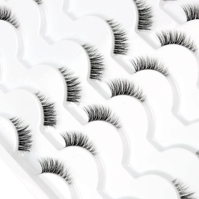 Alt view image 5 of 7 - Half False Eyelashes with Clear Band Wispy Cat Eye Look Natural Short Small 3/4 Accent Lashes Faux Mink Fake Eyelash Strips 14 Pairs Pack