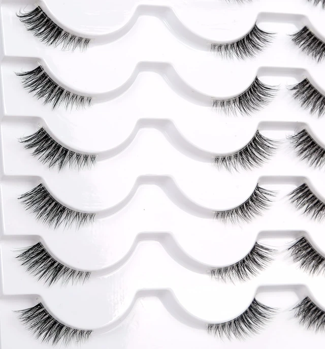 Alt view image 6 of 7 - Half False Eyelashes with Clear Band Wispy Cat Eye Look Natural Short Small 3/4 Accent Lashes Faux Mink Fake Eyelash Strips 14 Pairs Pack