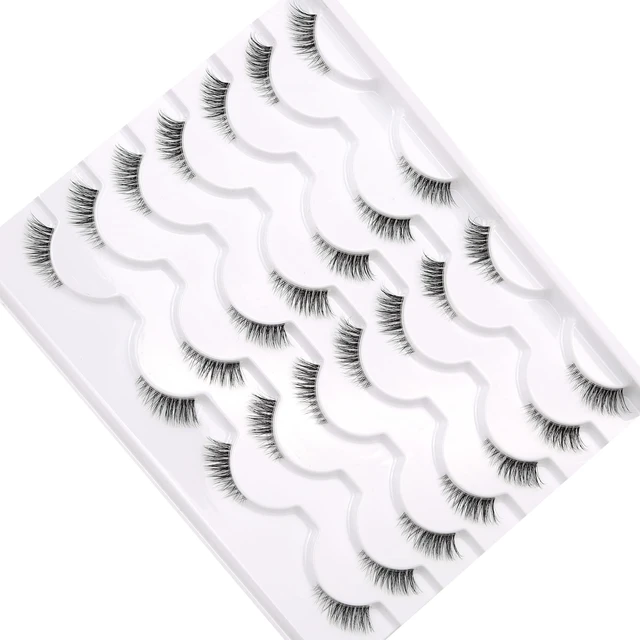 Alt view image 7 of 7 - Half False Eyelashes with Clear Band Wispy Cat Eye Look Natural Short Small 3/4 Accent Lashes Faux Mink Fake Eyelash Strips 14 Pairs Pack