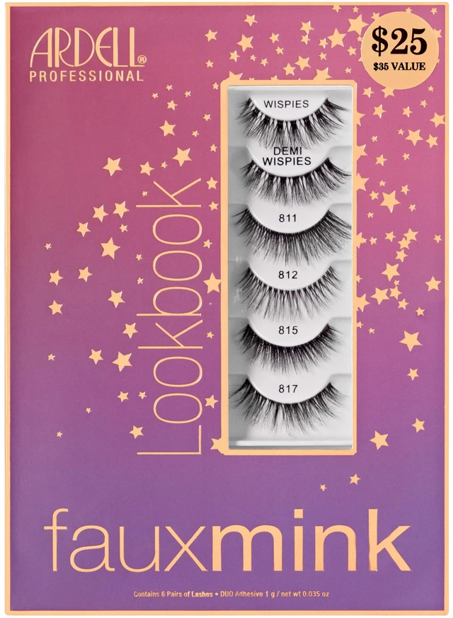 Main image of Faux Mink Wispy False Eyelashes Lookbook Lash Set Natural Look Wispy Lashes Strip (Demi Wispies, 811, 812, 815, 817) with Lash Adhesive, 6 Pairs, 1 Pack