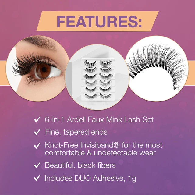 Alt view image 5 of 6 - Faux Mink Wispy False Eyelashes Lookbook Lash Set Natural Look Wispy Lashes Strip (Demi Wispies, 811, 812, 815, 817) with Lash Adhesive, 6 Pairs, 1 Pack