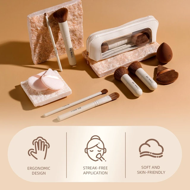 Alt view image 5 of 7 - Makeup Brush Set 11Pcs Bamboo Synthetic Kabuki Brush Set Foundation Powder Blending Concealer Eye shadows Blush Cosmetics Brushes with Organizer Bag & Makeup Sponge (Beige)