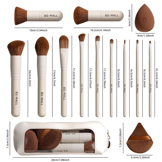 Alt view image 7 of 7 - Makeup Brush Set 11Pcs Bamboo Synthetic Kabuki Brush Set Foundation Powder Blending Concealer Eye shadows Blush Cosmetics Brushes with Organizer Bag & Makeup Sponge (Beige)