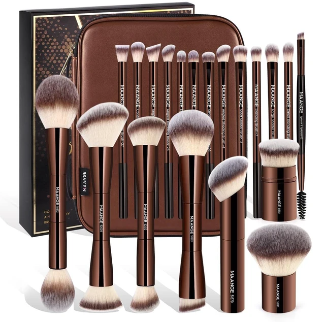 Main image of 20 PCS Makeup Brush Set with Bag, Double-ended Kabuki Brush Foundation Contour Brush for Liquid Powder Concealer Eye Shadows Cream Cosmetics Blending Blush Face Makeup Tools with Case (Coffee)