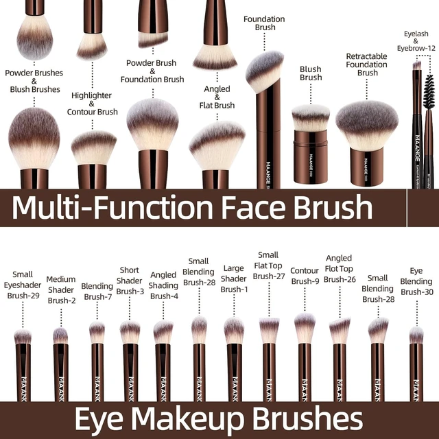 Alt view image 3 of 7 - 20 PCS Makeup Brush Set with Bag, Double-ended Kabuki Brush Foundation Contour Brush for Liquid Powder Concealer Eye Shadows Cream Cosmetics Blending Blush Face Makeup Tools with Case (Coffee)