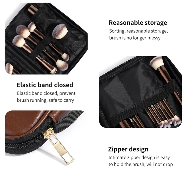 Alt view image 6 of 7 - 20 PCS Makeup Brush Set with Bag, Double-ended Kabuki Brush Foundation Contour Brush for Liquid Powder Concealer Eye Shadows Cream Cosmetics Blending Blush Face Makeup Tools with Case (Coffee)