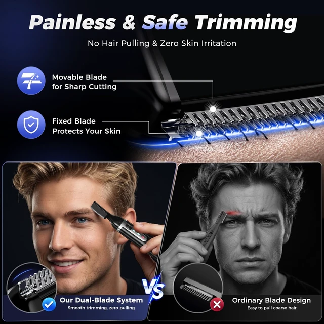 Alt view image 2 of 7 - Eyebrow Trimmer, Electric Eyebrow Razor for Women Men, Rechargeable Painless LED Light Facial Hair Shaver Remover with Rinseable Blade for Face Lips Neck Leg