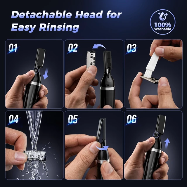 Alt view image 7 of 7 - Eyebrow Trimmer, Electric Eyebrow Razor for Women Men, Rechargeable Painless LED Light Facial Hair Shaver Remover with Rinseable Blade for Face Lips Neck Leg