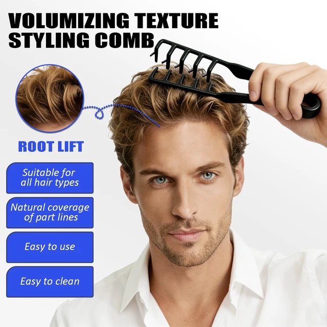 Alt view image 2 of 7 - Texture Comb Set 2 Pack Wide Tooth Volumizing Hair Comb, Anti-Frizz Root Lift Styling Tool, No-Pull Scalp Massager for Curly, Wavy, Thick Hair, ABS Plastic Non-Slip Grip (Black+Grey)