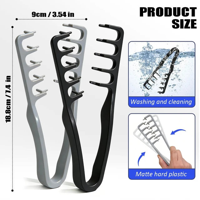 Alt view image 4 of 7 - Texture Comb Set 2 Pack Wide Tooth Volumizing Hair Comb, Anti-Frizz Root Lift Styling Tool, No-Pull Scalp Massager for Curly, Wavy, Thick Hair, ABS Plastic Non-Slip Grip (Black+Grey)