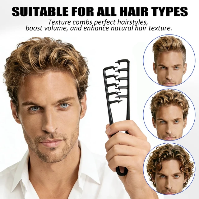 Alt view image 5 of 7 - Texture Comb Set 2 Pack Wide Tooth Volumizing Hair Comb, Anti-Frizz Root Lift Styling Tool, No-Pull Scalp Massager for Curly, Wavy, Thick Hair, ABS Plastic Non-Slip Grip (Black+Grey)