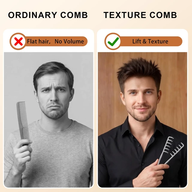 Alt view image 2 of 7 - Men's Texture Comb, Wide-Toothed Root Lifter, Non-Slip for Volume Styling | ABS Plastic, Lightweight, for Curly Hair & Sensitive Scalp, Barber Styling Tool