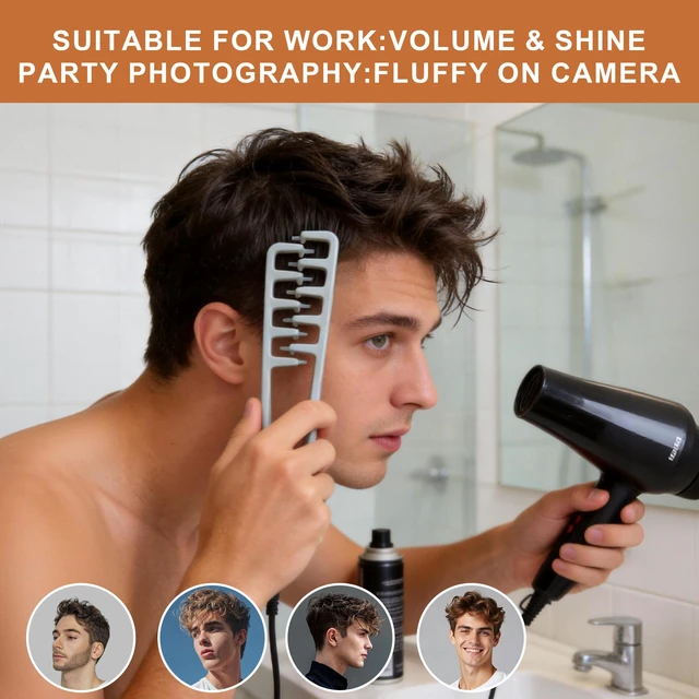 Alt view image 4 of 7 - Men's Texture Comb, Wide-Toothed Root Lifter, Non-Slip for Volume Styling | ABS Plastic, Lightweight, for Curly Hair & Sensitive Scalp, Barber Styling Tool