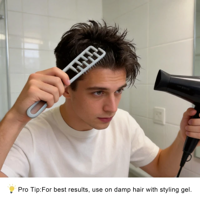 Alt view image 5 of 7 - Men's Texture Comb, Wide-Toothed Root Lifter, Non-Slip for Volume Styling | ABS Plastic, Lightweight, for Curly Hair & Sensitive Scalp, Barber Styling Tool