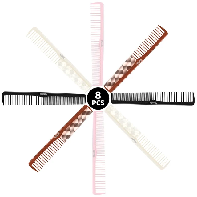 Alt view image 2 of 6 - Combs Set, Classic Hair Comb, Fine and Wide Teeth, For Hairdressing, Grooming, Detangling, Sectioning, Teasing, For Women and Men, 7 Inches, 4 Colors and 8 Pieces