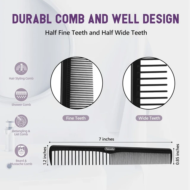 Alt view image 3 of 6 - Combs Set, Classic Hair Comb, Fine and Wide Teeth, For Hairdressing, Grooming, Detangling, Sectioning, Teasing, For Women and Men, 7 Inches, 4 Colors and 8 Pieces