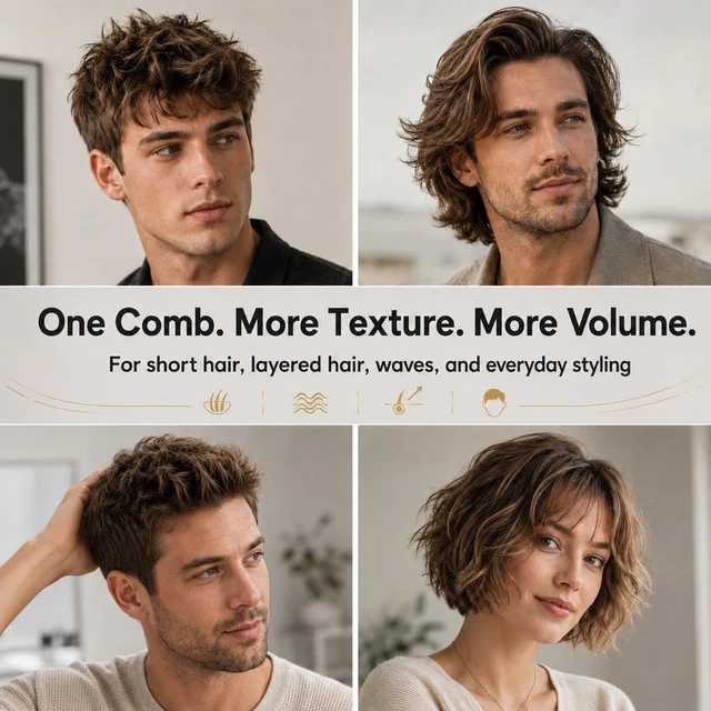 Alt view image 4 of 6 - Texture Comb for Men & Women, Root-Lifting Hair Shaping Tool with Wide Spacing Teeth, Lightweight ABS Grip for Fringe Control and Natural Layer Definition (Black)