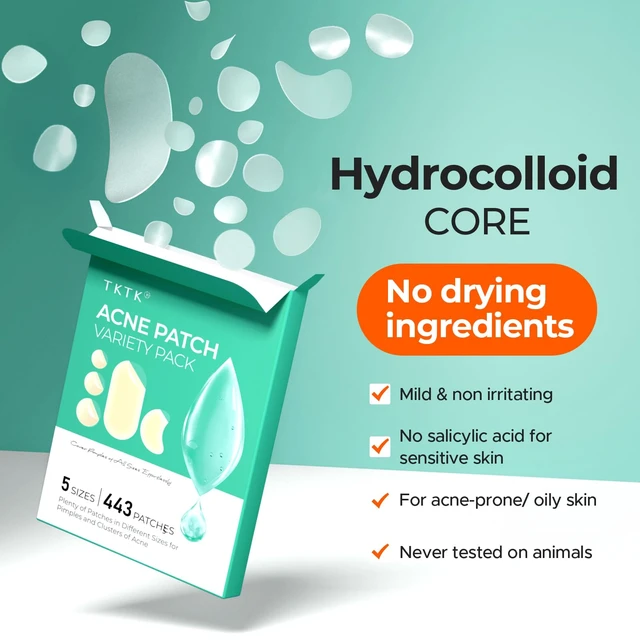 Alt view image 5 of 7 - 443 Count Pimple Patches for Face, Hydrocolloid Acne Cover Patch Bulk | Pimple Stickers for Cheeks, Forehead, Chin Blemishes Zit & Breakouts, All Skin Types, Dots, Strips, Contoured 5 Sizes Variety