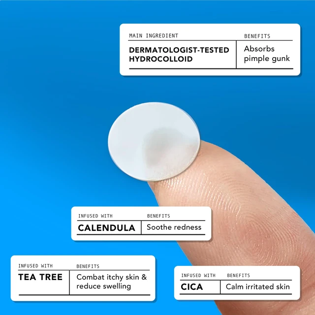 Alt view image 6 of 7 - Original Hydrocolloid Acne Cover Patches Zit Stickers 80 Count | Acne Cover Patches for Face, Zit Stickers, Hydrocolloid Dots, Blemish Patches, Tea Tree, Cica, Calendula, Vegan
