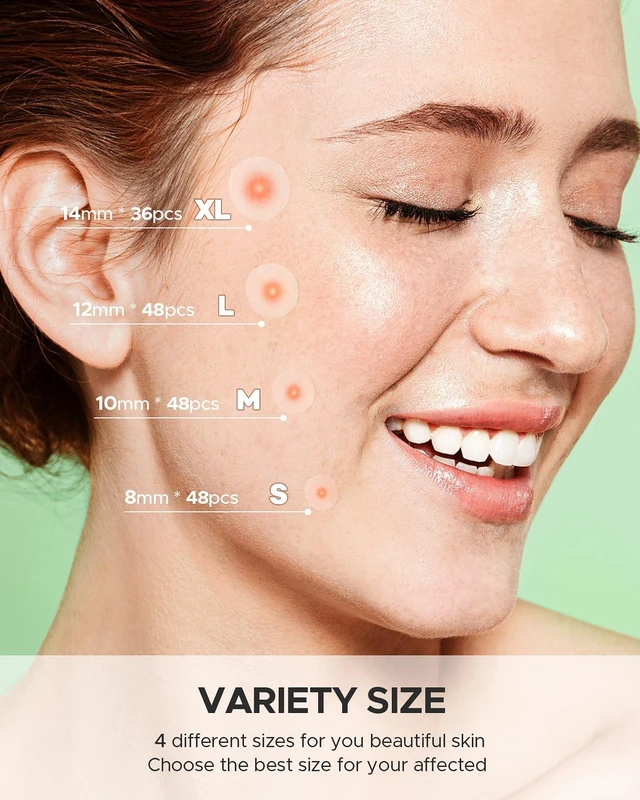 Alt view image 4 of 7 - Acne Pimple Patch for Face 180 Counts 4 Sizes | Invisible hydrocolloid zit patch with tea tree oil & calendula oil, acne spot patch, absorbs fluid from blemishes