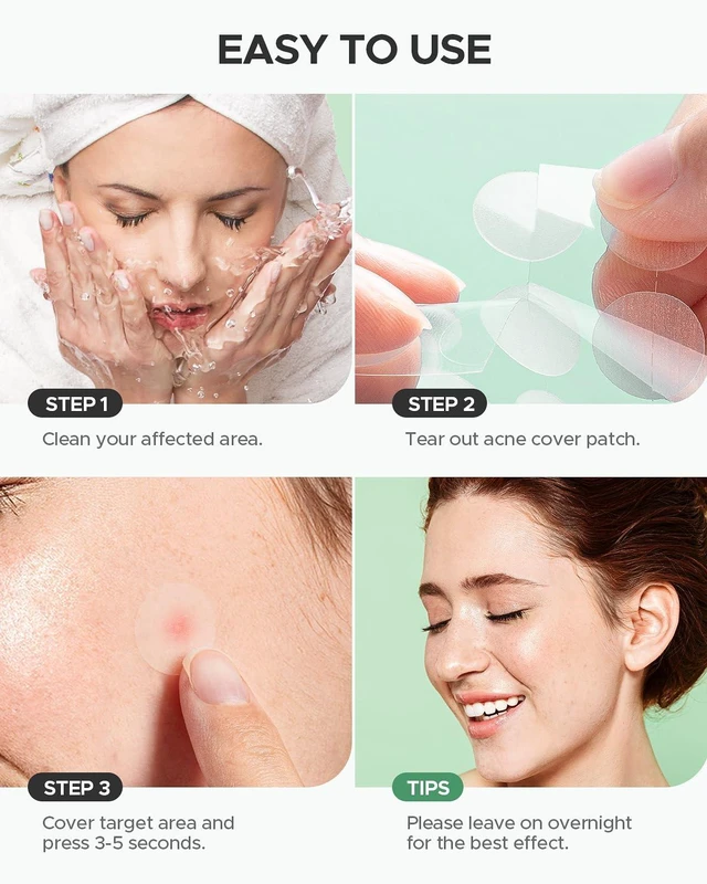 Alt view image 7 of 7 - Acne Pimple Patch for Face 180 Counts 4 Sizes | Invisible hydrocolloid zit patch with tea tree oil & calendula oil, acne spot patch, absorbs fluid from blemishes