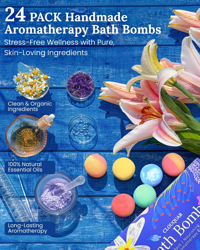Alt view image 4 of 7 - Hemp Oil Bath Bombs Gift Set for Women, 24 Pack Natural Bubble Bath Spa Kit | Pure Essential Oils, Dry Skin Moisturizing, Refreshing & Relaxing Bath Gift for Birthday, Mothers Day & Valentines Day