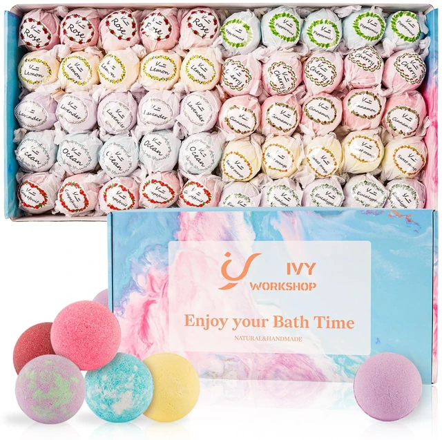 Main image of Bath Bombs for Women Gift Set, 50 Pcs Natural Organic Bubble Bathbombs with 10 Rich Scents, Handmade Bubble Bath Fizzy, for Bubble Bath Spa,Her/Him,Wife,Girlfriend,Mother Present Giving
