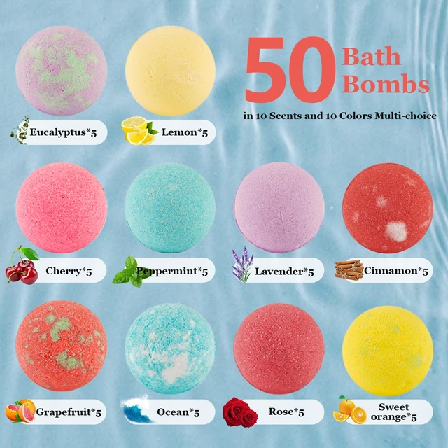 Alt view image 2 of 7 - Bath Bombs for Women Gift Set, 50 Pcs Natural Organic Bubble Bathbombs with 10 Rich Scents, Handmade Bubble Bath Fizzy, for Bubble Bath Spa,Her/Him,Wife,Girlfriend,Mother Present Giving